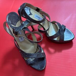 Jimmy Choo Metallic Platform Heels Silver Leather Strappy Sandals Size 41